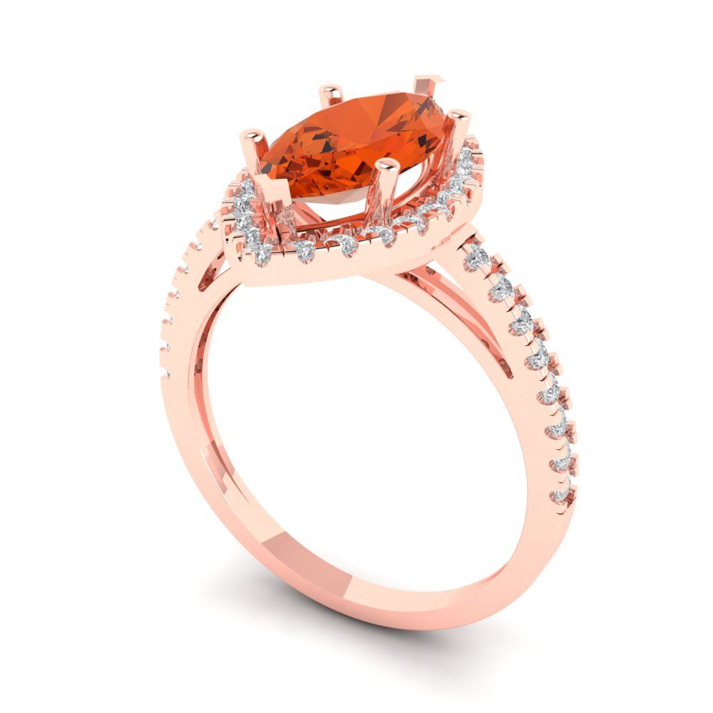 2.38 cttw Zirconia Simulated Red Diamond Hidden Halo Engagement Ring - Solid Gold (VVS1, Marquise Cut,12x6mm )