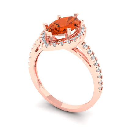 2.38 cttw Zirconia Simulated Red Diamond Hidden Halo Engagement Ring - Solid Gold (VVS1, Marquise Cut,12x6mm )