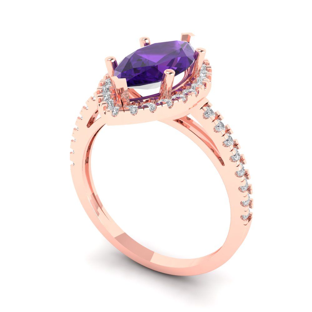 2.38 cttw Natural Amethyst Hidden Halo Engagement Ring - Solid Gold (Marquise Cut,12x6mm )