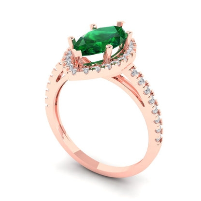2.38 cttw Simulated Emerald Hidden Halo Engagement Ring - Solid Gold (Marquise Cut,12x6mm )