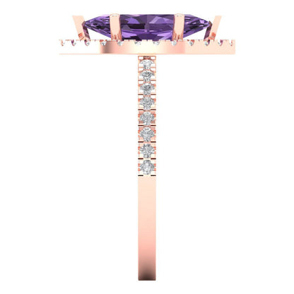 2.38 cttw Simulated Alexandrite Hidden Halo Engagement Ring - Solid Gold (Marquise Cut,12x6mm )