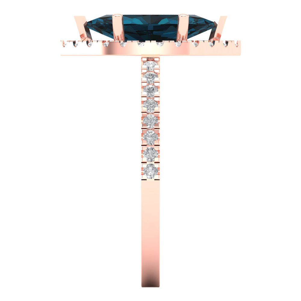 2.38 cttw Natural London Blue Topaz Hidden Halo Engagement Ring - Solid Gold (Marquise Cut,12x6mm )