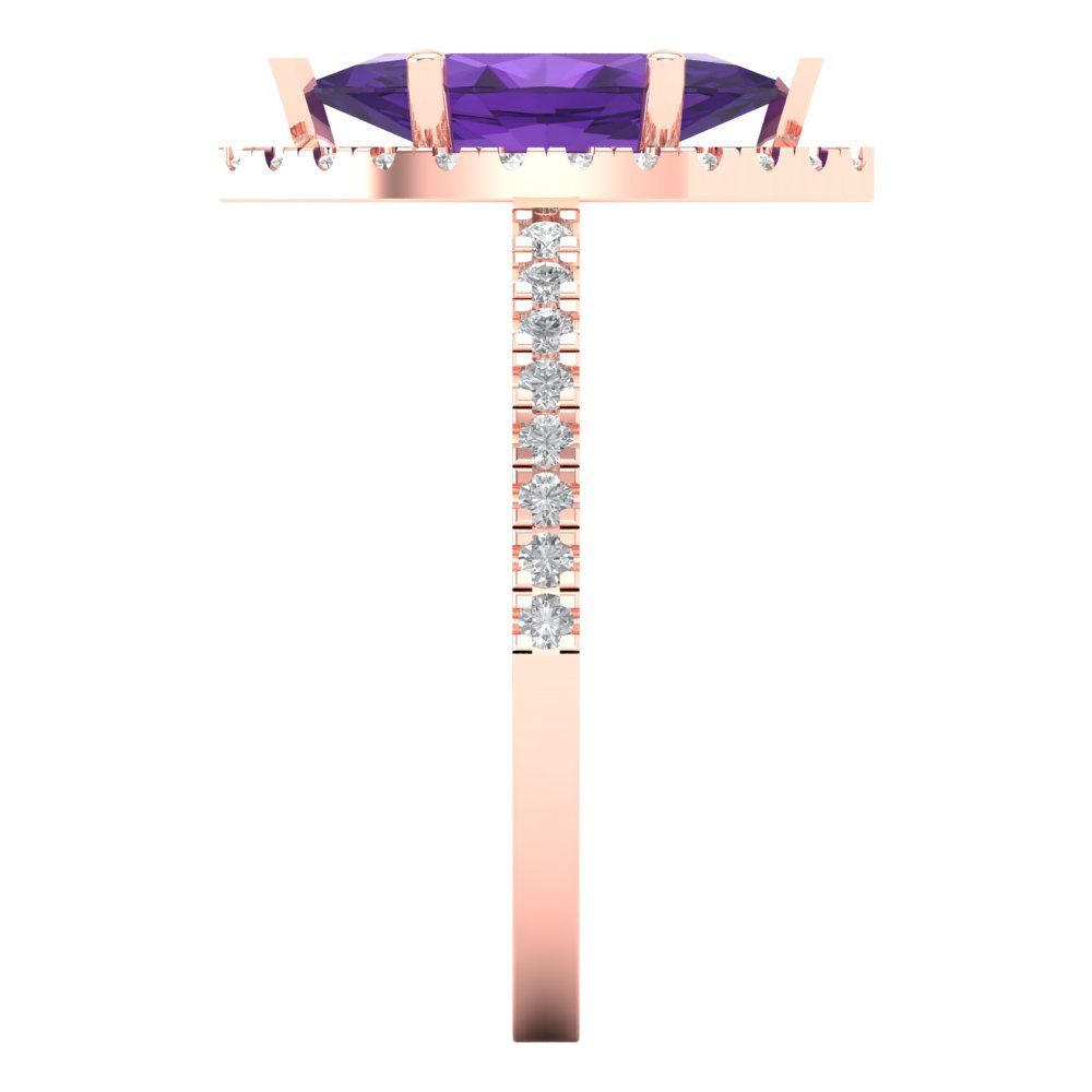 2.38 cttw Natural Amethyst Hidden Halo Engagement Ring - Solid Gold (Marquise Cut,12x6mm )