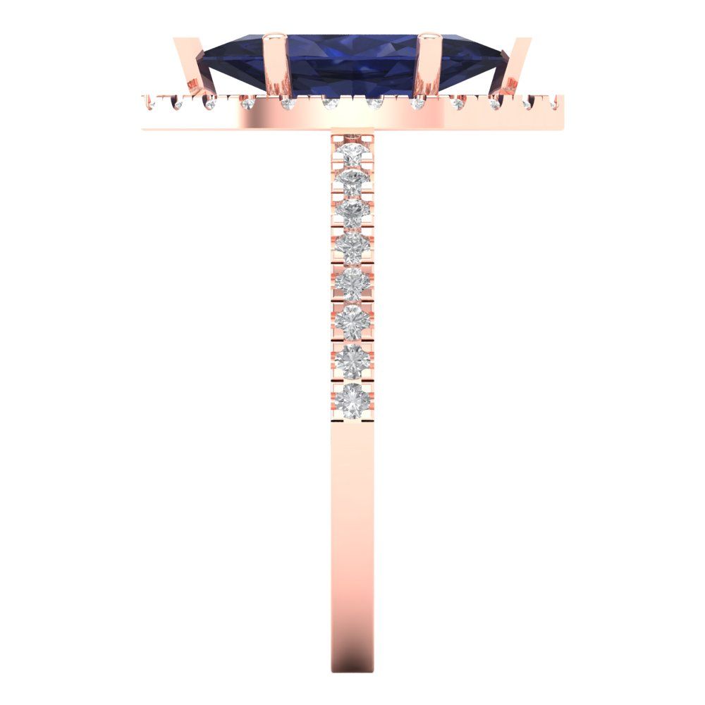 2.38 cttw Simulated Blue Sapphire Hidden Halo Engagement Ring - Solid Gold (Marquise Cut,12x6mm )