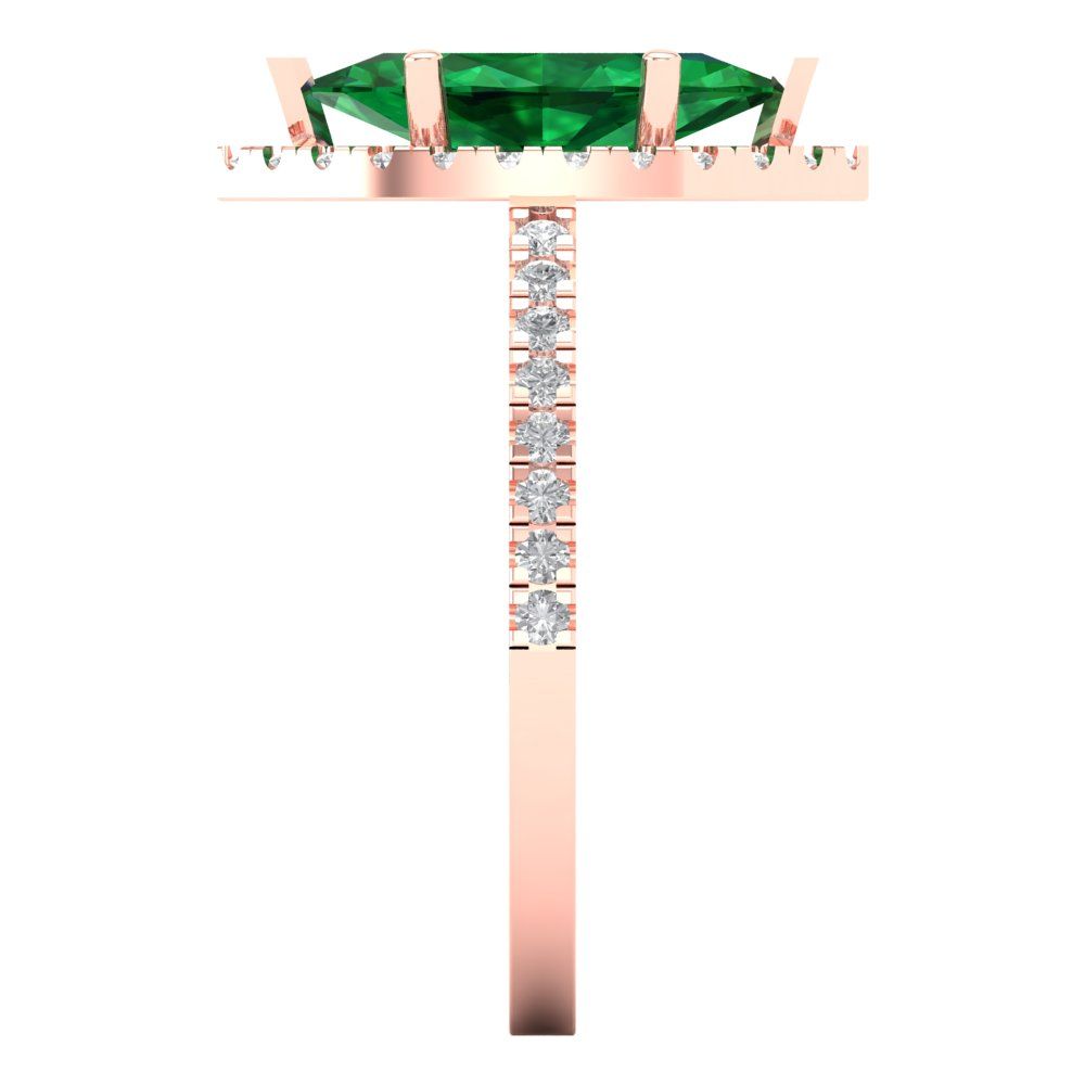 2.38 cttw Simulated Emerald Hidden Halo Engagement Ring - Solid Gold (Marquise Cut,12x6mm )