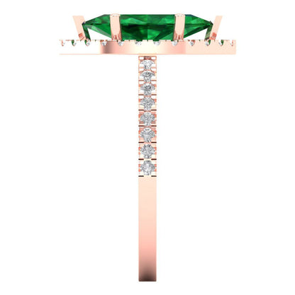 2.38 cttw Simulated Emerald Hidden Halo Engagement Ring - Solid Gold (Marquise Cut,12x6mm )