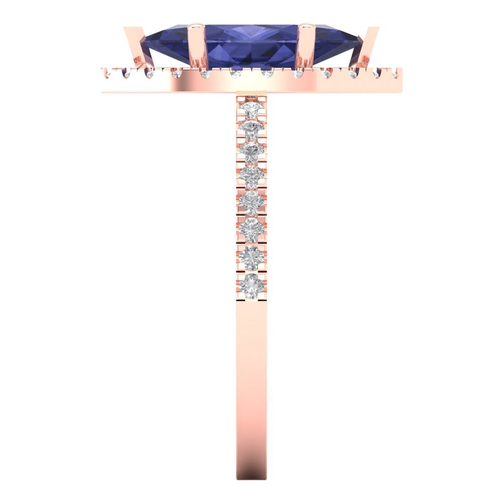 2.38 cttw Simulated Tanzanite Hidden Halo Engagement Ring - Solid Gold (Marquise Cut,12x6mm )