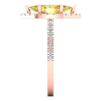 2.38 cttw Zirconia Simulated Yellow Diamond Hidden Halo Engagement Ring - Solid Gold (VVS1, Marquise Cut,12x6mm )