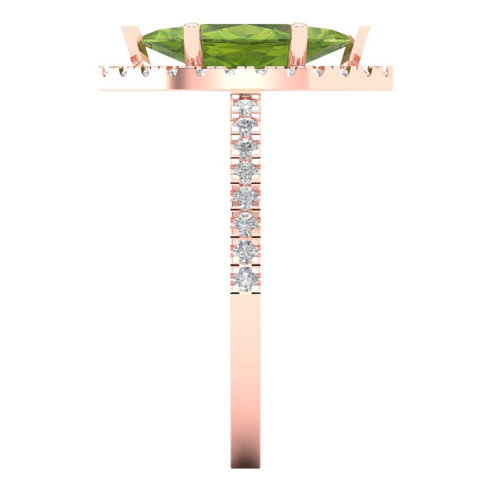 2.38 cttw Natural Peridot Hidden Halo Engagement Ring - Solid Gold (Marquise Cut,12x6mm )