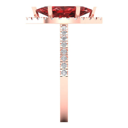 2.38 cttw Natural Garnet Hidden Halo Engagement Ring - Solid Gold (Marquise Cut,12x6mm )