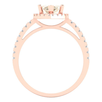 2.38 cttw Natural Morganite Hidden Halo Engagement Ring - Solid Gold (Marquise Cut,12x6mm )