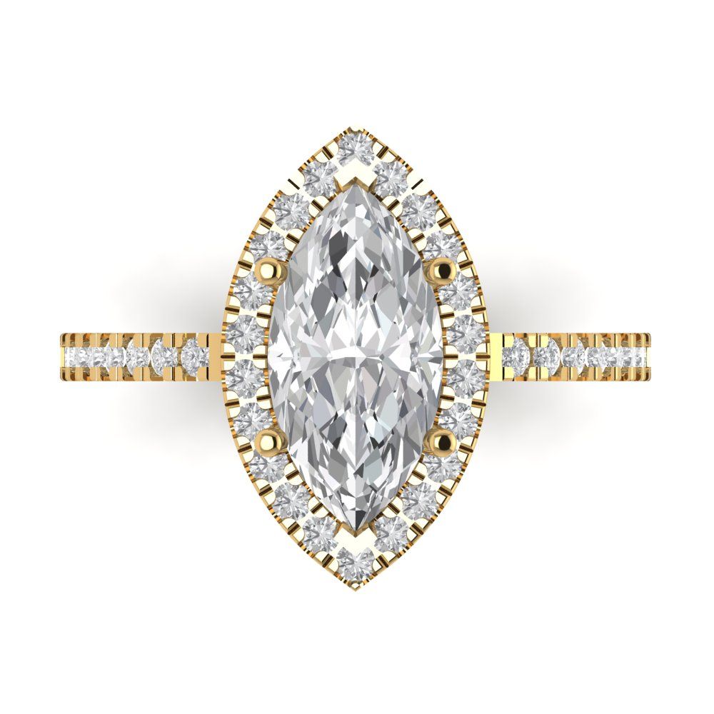 2.38 cttw Zirconia Simulated Diamond Hidden Halo Engagement Ring - Solid Gold (VVS1, Marquise Cut,12x6mm )