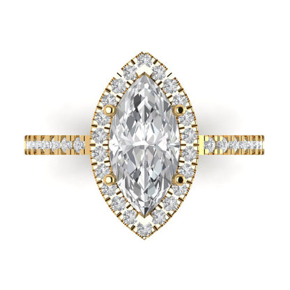 2.38 cttw Zirconia Simulated Diamond Hidden Halo Engagement Ring - Solid Gold (VVS1, Marquise Cut,12x6mm )