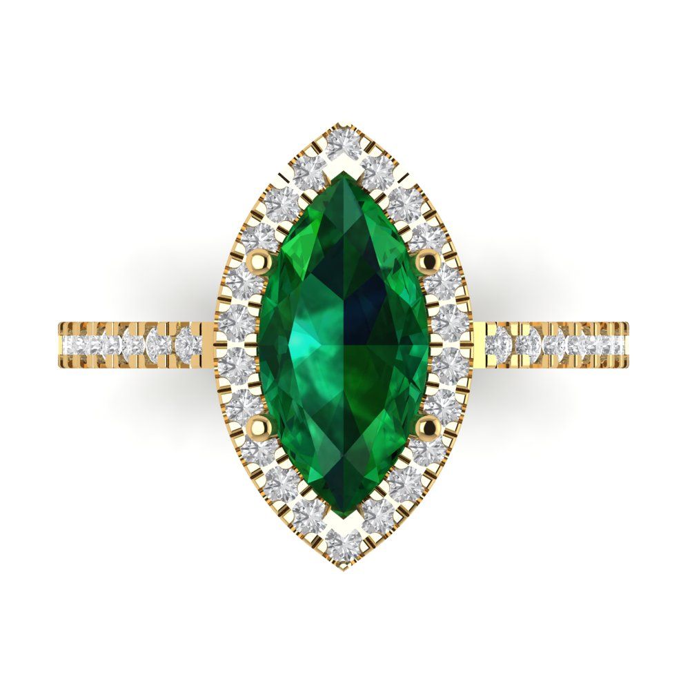 2.38 cttw Simulated Emerald Hidden Halo Engagement Ring - Solid Gold (Marquise Cut,12x6mm )
