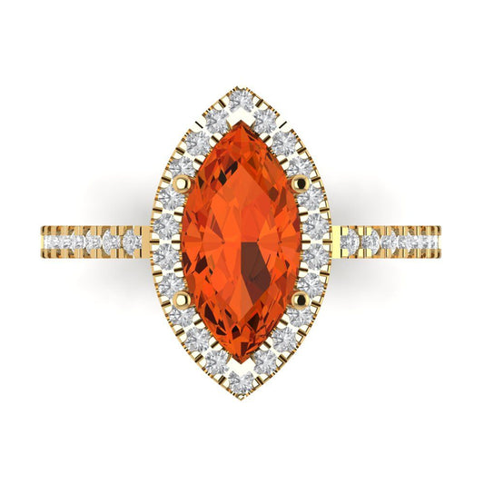 2.38 cttw Zirconia Simulated Red Diamond Hidden Halo Engagement Ring - Solid Yellow Gold (VVS1, Marquise Cut,12x6mm )
