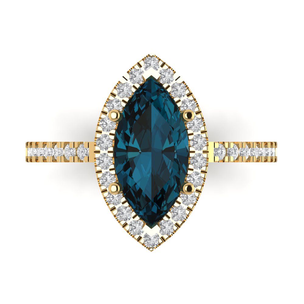 2.38 cttw Natural London Blue Topaz Hidden Halo Engagement Ring - Solid Gold (Marquise Cut,12x6mm )