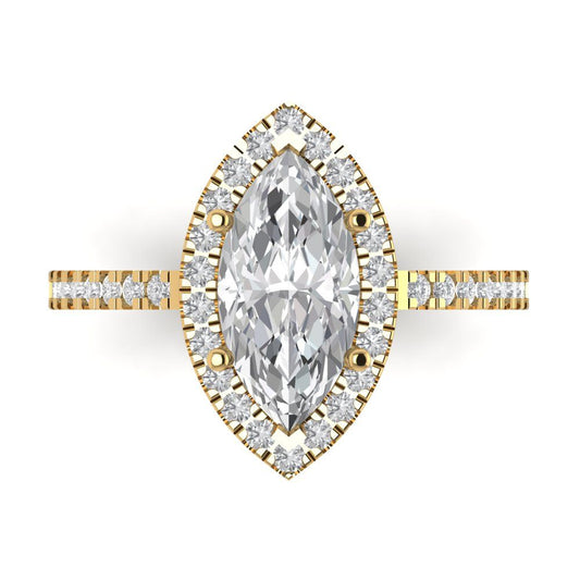 2.38 cttw Moissanite Hidden Halo Engagement Ring - Solid Yellow Gold (VVS1, Marquise Cut,12x6mm )