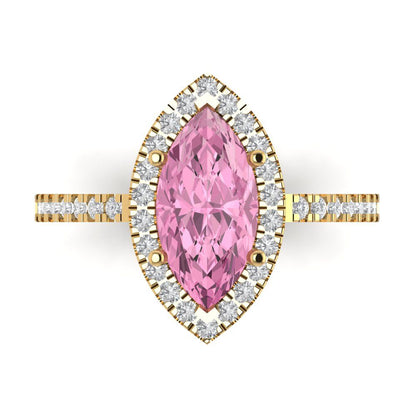 2.38 cttw Zirconia Simulated Pink Diamond Hidden Halo Engagement Ring - Solid Gold (VVS1, Marquise Cut,12x6mm )
