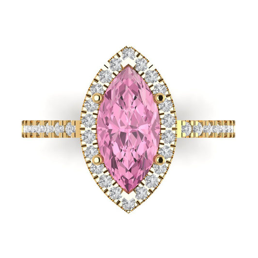 2.38 cttw Zirconia Simulated Pink Diamond Hidden Halo Engagement Ring - Solid Yellow Gold (VVS1, Marquise Cut,12x6mm )