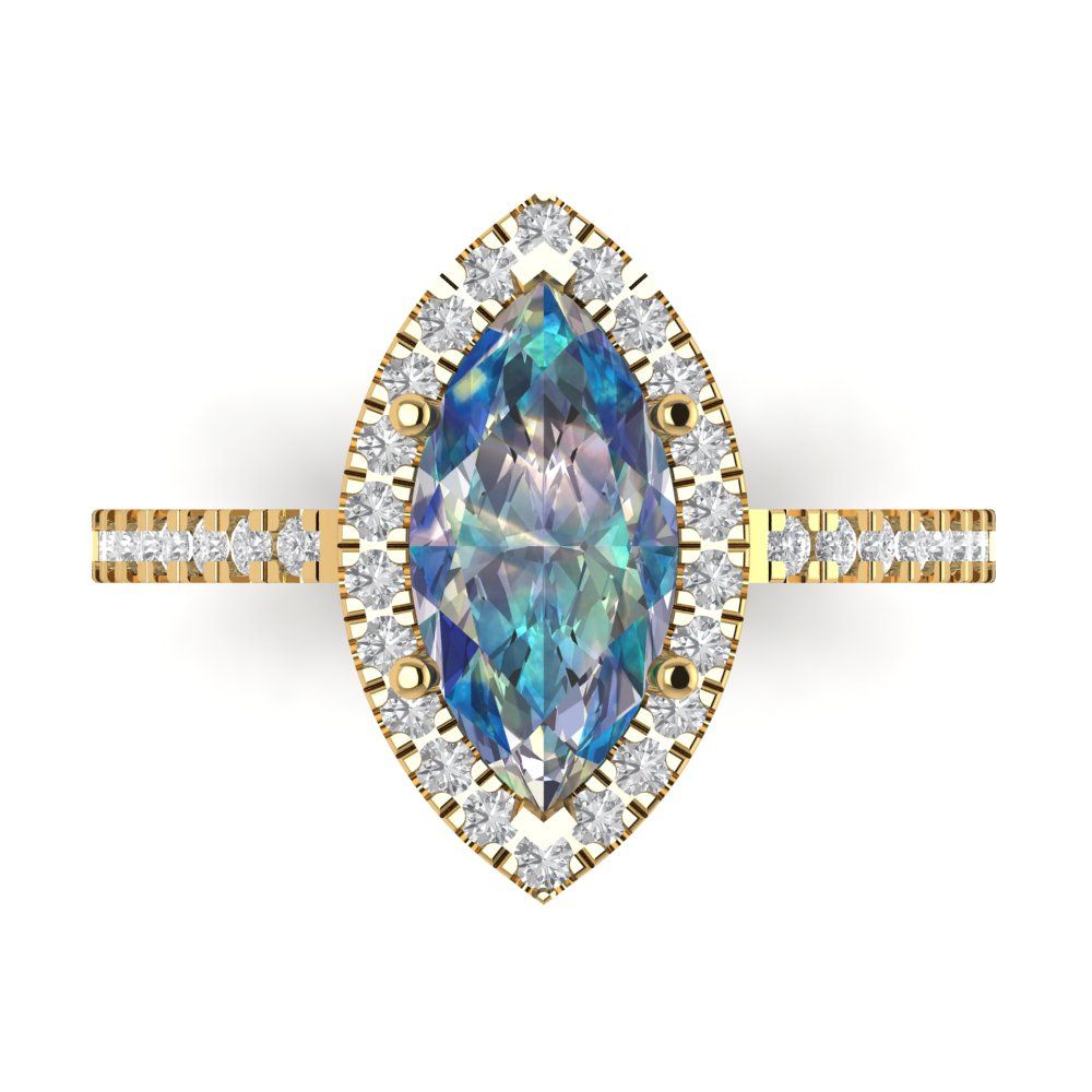 2.38 cttw Blue Moissanite Hidden Halo Engagement Ring - Solid Gold (Marquise Cut,12x6mm )