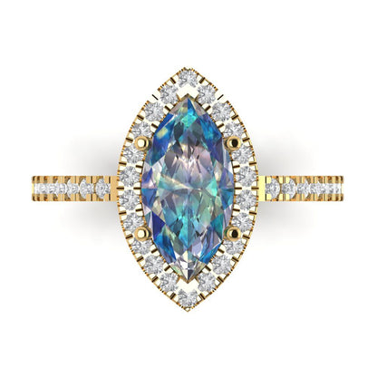 2.38 cttw Blue Moissanite Hidden Halo Engagement Ring - Solid Gold (Marquise Cut,12x6mm )