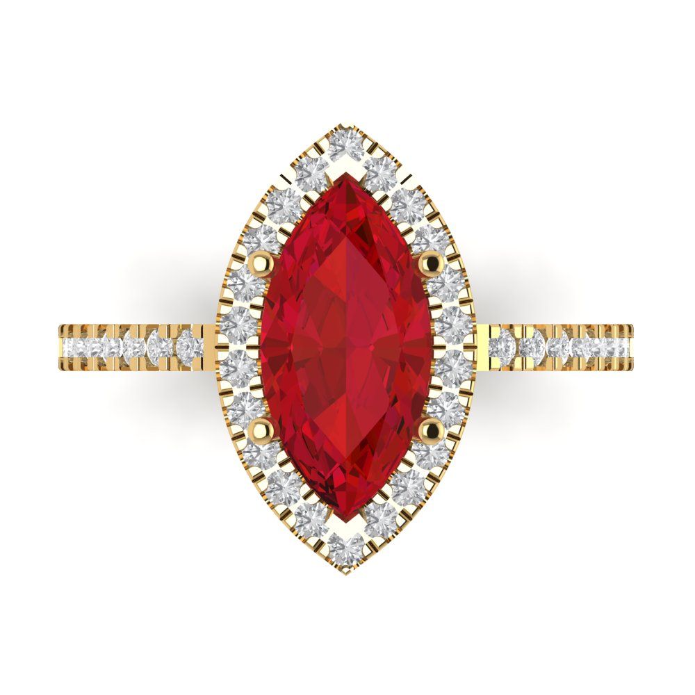 2.38 cttw Simulated Ruby Hidden Halo Engagement Ring - Solid Gold (Marquise Cut,12x6mm )