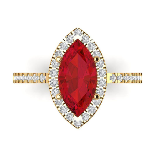 2.38 cttw Simulated Ruby Hidden Halo Engagement Ring - Solid Yellow Gold (VVS1, Marquise Cut,12x6mm )