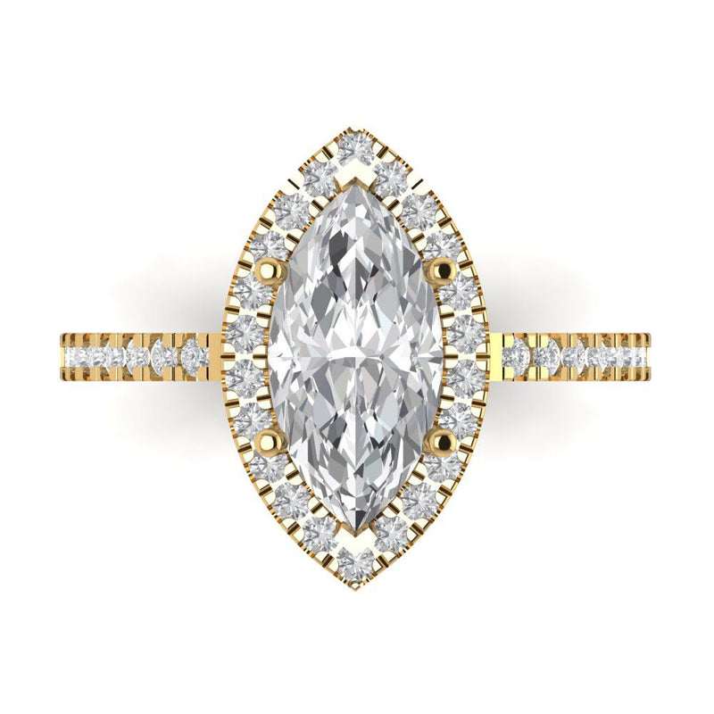 2.38 ct Brilliant Marquise Cut Natural Diamond Stone Clarity SI1-2 Color I-J Yellow Gold Halo Solitaire with Accents Ring