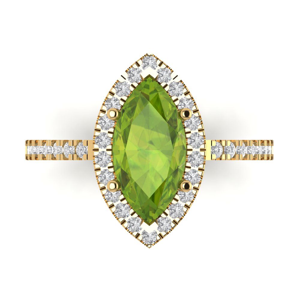 2.38 cttw Natural Peridot Hidden Halo Engagement Ring - Solid Gold (Marquise Cut,12x6mm )