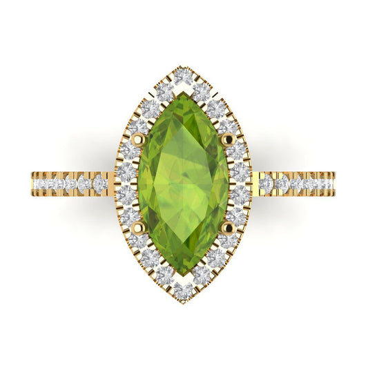 2.38 cttw Natural Peridot Hidden Halo Engagement Ring - Solid Yellow Gold (VVS1, Marquise Cut,12x6mm )
