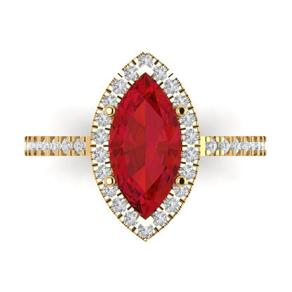 2.38 cttw Simulated Pink Tourmaline Hidden Halo Engagement Ring - Solid Gold (Marquise Cut,12x6mm )