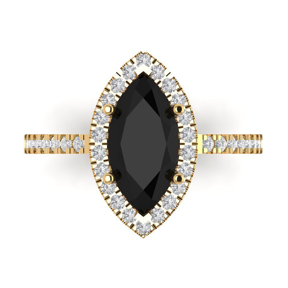 2.38 cttw Natural Onyx Hidden Halo Engagement Ring - Solid Gold (Marquise Cut,12x6mm )