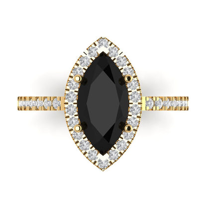 2.38 cttw Natural Onyx Hidden Halo Engagement Ring - Solid Gold (Marquise Cut,12x6mm )