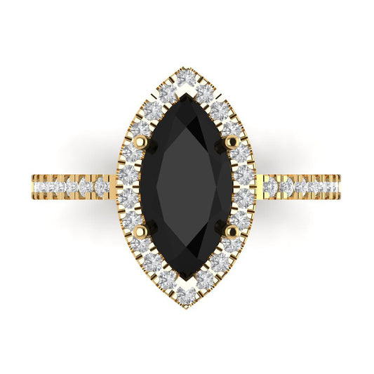 2.38 cttw Natural Onyx Hidden Halo Engagement Ring - Solid Yellow Gold (VVS1, Marquise Cut,12x6mm )