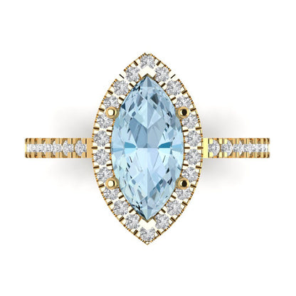 2.38 cttw Natural Sky Blue Topaz Hidden Halo Engagement Ring - Solid Gold (Marquise Cut,12x6mm )