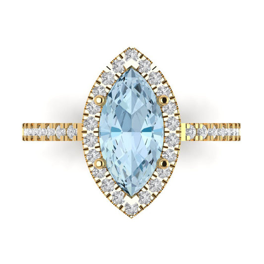 2.38 cttw Natural Sky Blue Topaz Hidden Halo Engagement Ring - Solid Yellow Gold (VVS1, Marquise Cut,12x6mm )