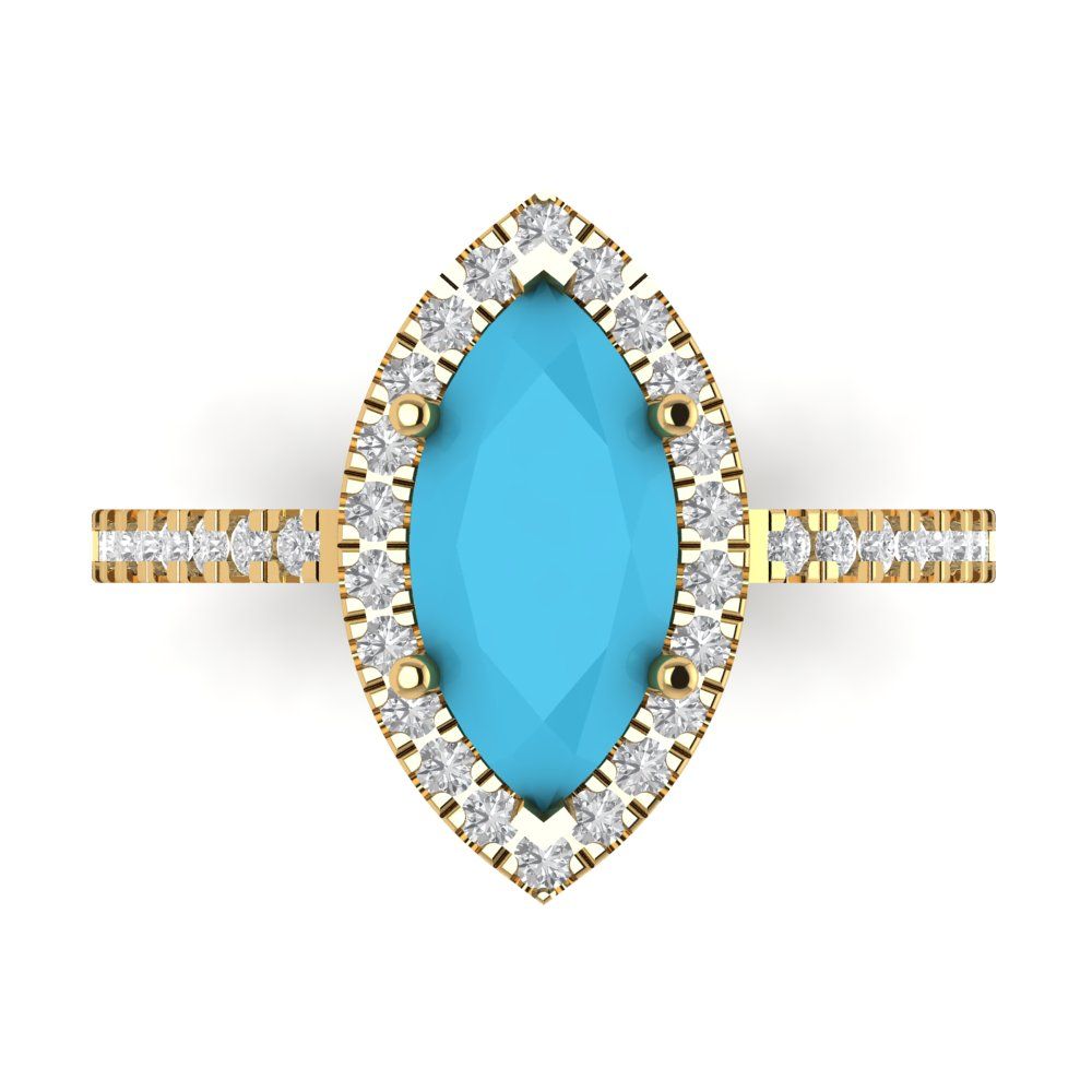2.38 ct Brilliant Marquise Cut Simulated Turquoise Yellow Gold Halo Solitaire with Accents Engagement Ring, December Birthstone