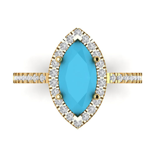 2.38 cttw Simulated Turquoise Hidden Halo Engagement Ring - Solid Yellow Gold (VVS1, Marquise Cut,12x6mm )