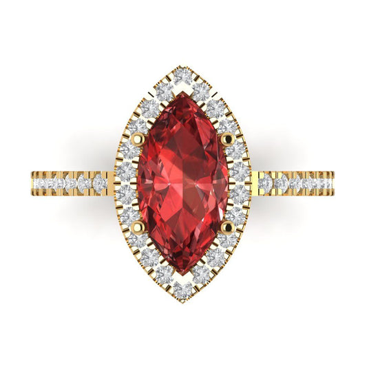 2.38 cttw Natural Garnet Hidden Halo Engagement Ring - Solid Yellow Gold (VVS1, Marquise Cut,12x6mm )
