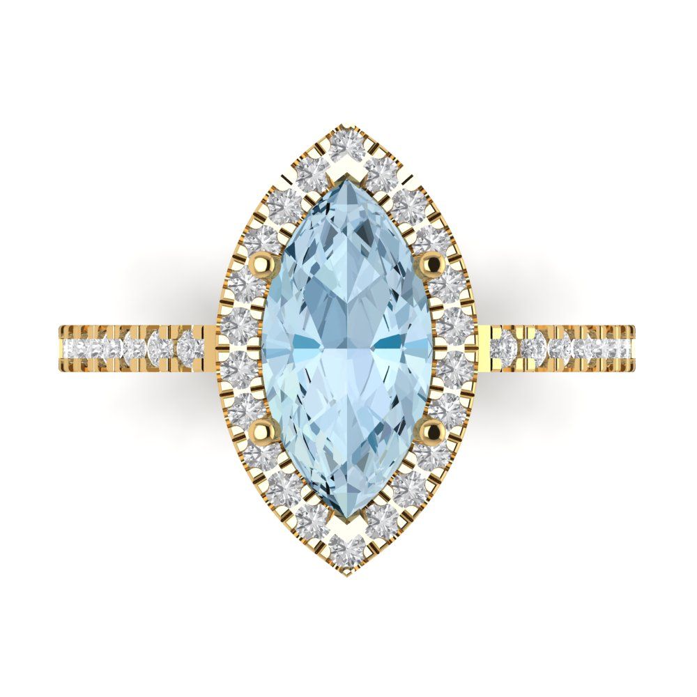 2.38 cttw Natural Aquamarine Hidden Halo Engagement Ring - Solid Gold (Marquise Cut,12x6mm )