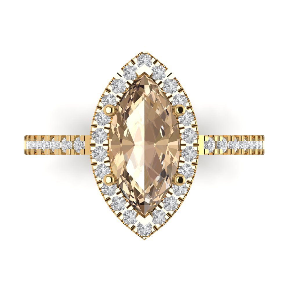 2.38 cttw Yellow Moissanite Hidden Halo Engagement Ring - Solid Gold (Marquise Cut,12x6mm )