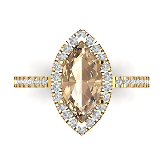 2.38 cttw Yellow Moissanite Hidden Halo Engagement Ring - Solid Yellow Gold (VVS1, Marquise Cut,12x6mm )