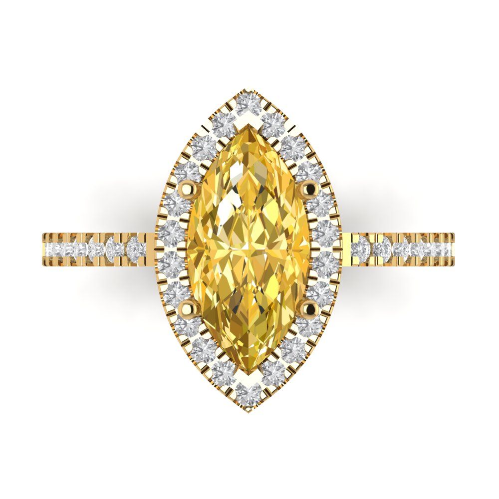 2.38 cttw Zirconia Simulated Yellow Diamond Hidden Halo Engagement Ring - Solid Gold (VVS1, Marquise Cut,12x6mm )