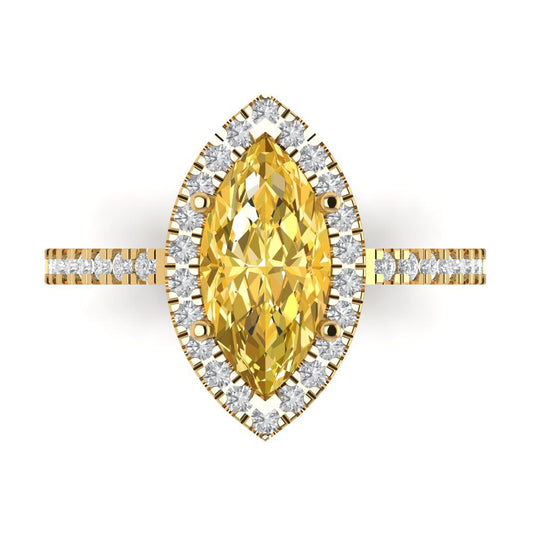 2.38 cttw Zirconia Simulated Yellow Diamond Hidden Halo Engagement Ring - Solid Yellow Gold (VVS1, Marquise Cut,12x6mm )
