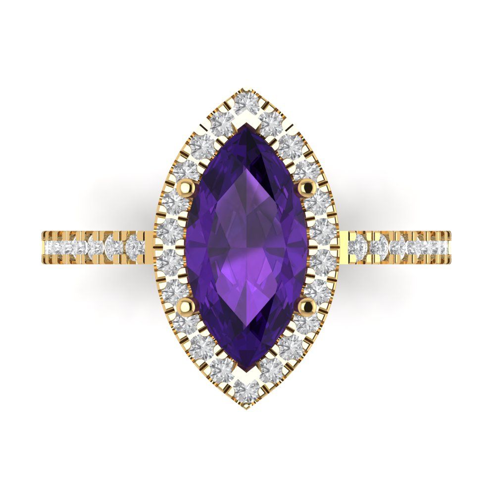 2.38 cttw Natural Amethyst Hidden Halo Engagement Ring - Solid Gold (Marquise Cut,12x6mm )