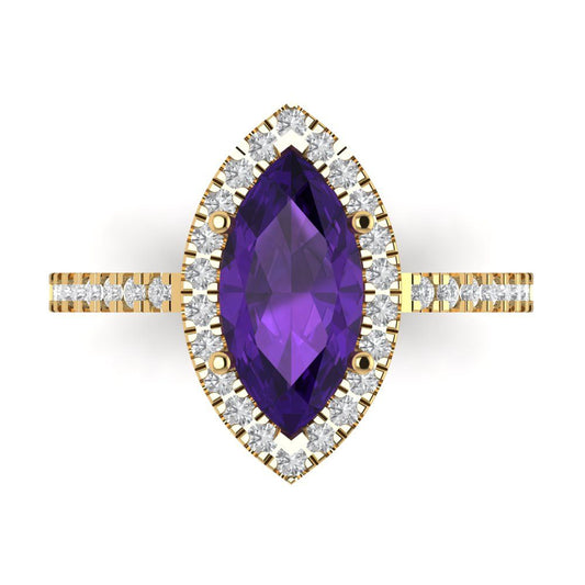 2.38 cttw Natural Amethyst Hidden Halo Engagement Ring - Solid Yellow Gold (VVS1, Marquise Cut,12x6mm )