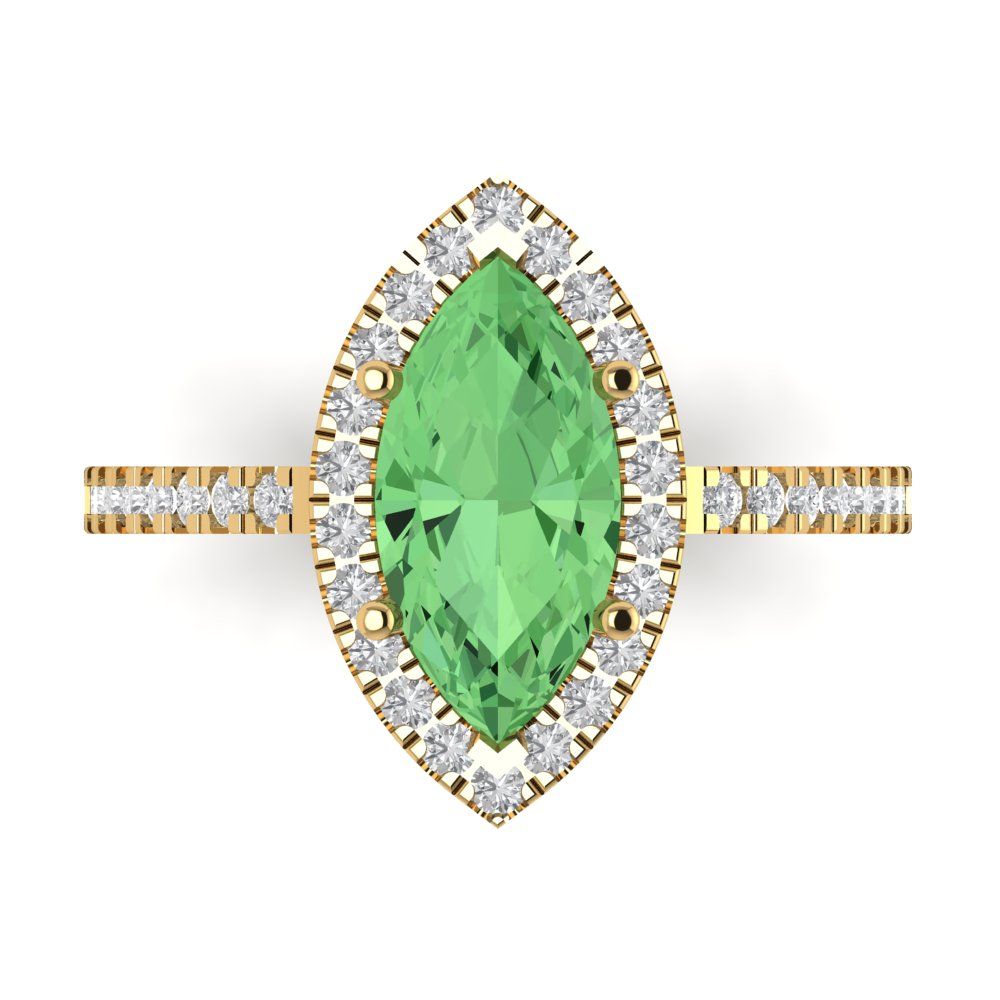 2.38 cttw Zirconia Simulated Green Diamond Hidden Halo Engagement Ring - Solid Gold (VVS1, Marquise Cut,12x6mm )