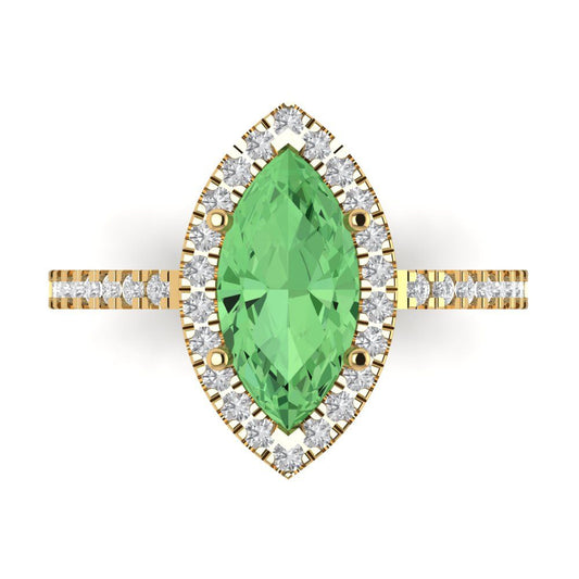 2.38 cttw Zirconia Simulated Green Diamond Hidden Halo Engagement Ring - Solid Yellow Gold (VVS1, Marquise Cut,12x6mm )
