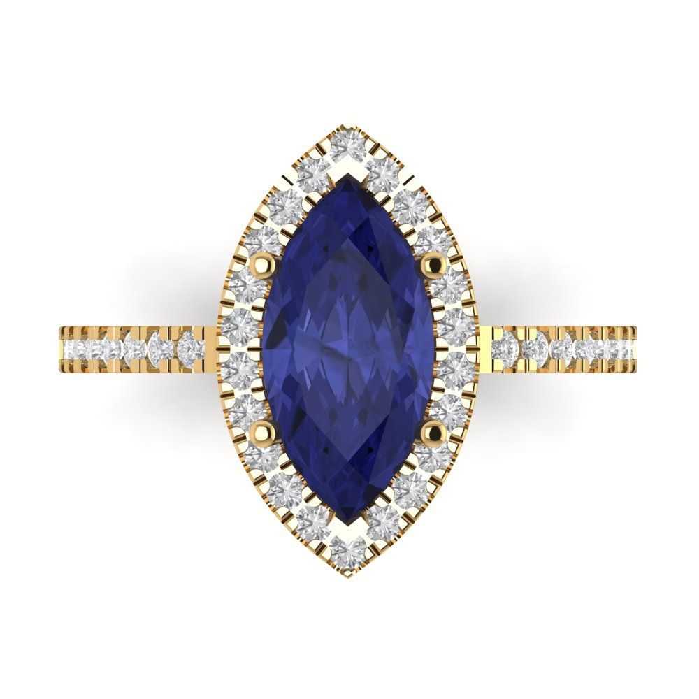 2.38 cttw Simulated Tanzanite Hidden Halo Engagement Ring - Solid Gold (Marquise Cut,12x6mm )