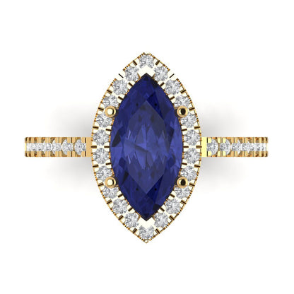 2.38 cttw Simulated Tanzanite Hidden Halo Engagement Ring - Solid Gold (Marquise Cut,12x6mm )